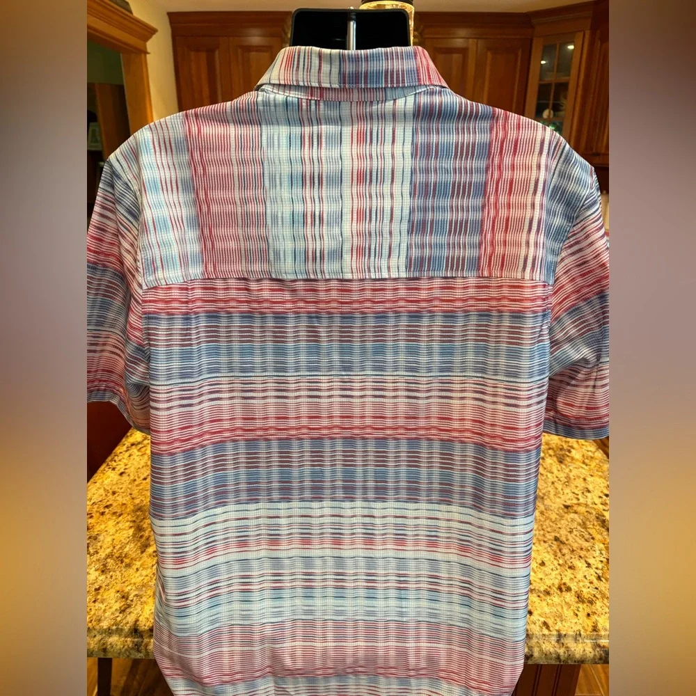 Tommy Bahama men’s performance Island zone camp shirt. Sharp blue/red stripes. - Picture 5 of 6